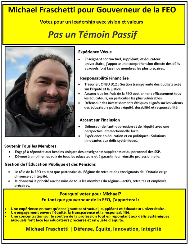 image of Michael Fraschetti Gouverneur à la Fédération des enseignantes et des enseignants de l’Ontario elections poster